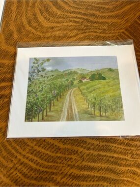 10 Blank Cards and envelopes of original watercolor art  of Vineyard . 5x7 in.